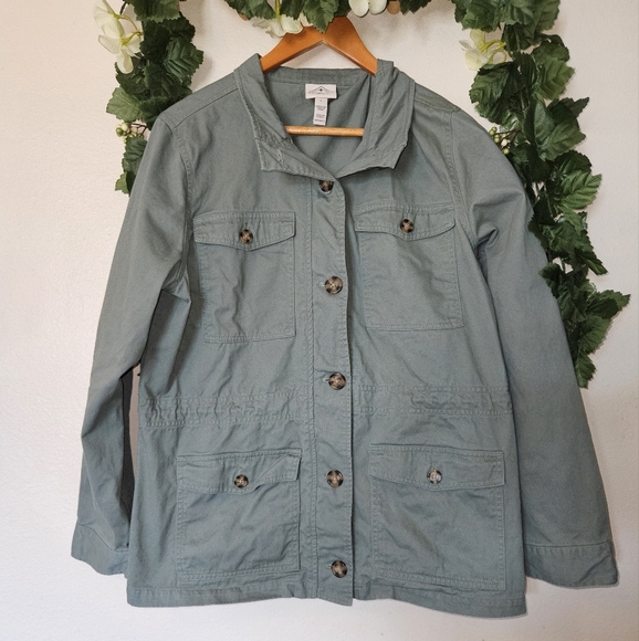 St. John's Bay Jackets & Blazers - St. John's Bay Lightweight Sage Green Utility Jacket - Size Large